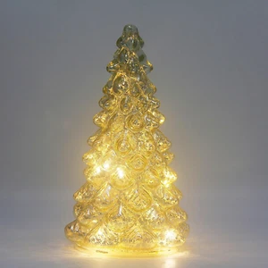 Mercury Glass Christmas Tree with Timer, with Fairy Lights, Lighted Glass Tablet - Picture 1 of 6