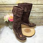Report Ataani Brown Suede Leather Moc Toe Embroidered Boho Mid Calf Boots 8.5