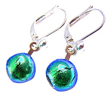 DICHROIC Glass Earrings Emerald Green Jade Silver Eurowire Lever Dangle 1/4" 8mm