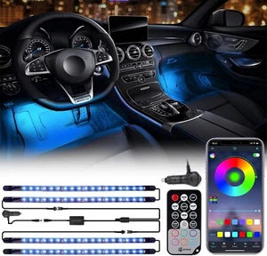 4 Stück RGB LED Auto Innenraum Bluetooth Lichtstreifen mit Fernbedienung & Steuerung Box Kit - Bild 1 von 3