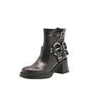 Women's 2023 Fashion Leather Round Toe Block Heel Pull On Ankle Boots Shoes A595