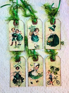 Vintage Style St. Patrick's Day~6 Gift Hang Tags~Journal~Scrapbook~Ornament~452R - Picture 1 of 1