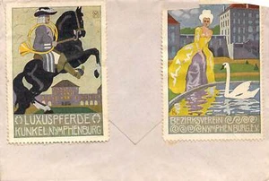 Briefmarken Bayern 1913 gebunden auf Brief mit 2 Nymphenburg Deutschland Reklammarken - Bild 1 von 2