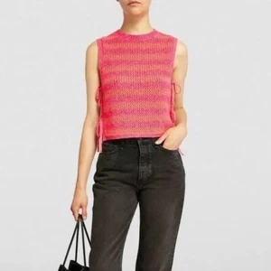 RAG & BONE Carson Striped Self-Tie Side Crochet Tank Top Knit Pink Stripe Medium - Picture 1 of 21