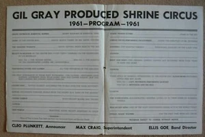 Shrine Circus Zirkusprogramm Produziert von Gil Gray 1961 | Guter Zustand - Bild 1 von 1