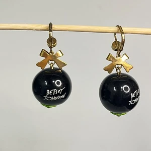 betsey johnson first date black and green ball dangle earrings kiss 1 inch - Picture 1 of 4