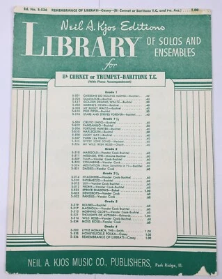Remembrance of Liberati Bb Cornet Trumpet Baritone TC Piano Sheet Music KJOS - Image 1 of 4