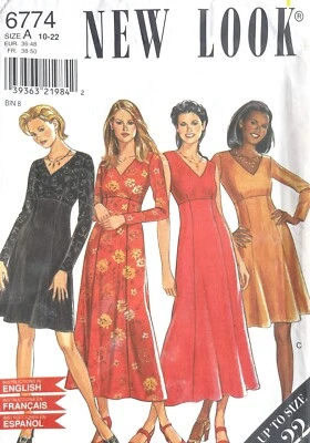 1990's  New Look Misses' Dress Pattern 6774 Size 10-22 UNCUT - Image 1 of 2