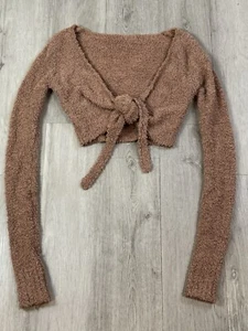 Skims Cozy Knit Tie Front Long Sleeve Cropped Sweater Top XS Pink Rose Color - Picture 1 of 5