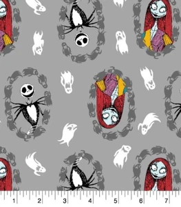 HALLOWEEN NIGHTMARE BEFORE CHRISTMAS BADGES COTTON FABRIC F QUARTER 1/2 YD YARD - Picture 1 of 6