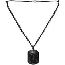 Natural Handwork Carved Black Obsidian Wolf Head Pendant With Beads Necklace mi