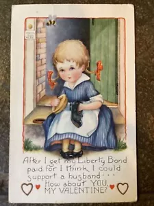 Postal vintage del día de San Valentín c. 1920’s Whitney Made Shoeshine Girl - Imagen 1 de 10