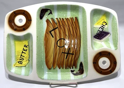 Vintage Lefton Plate Bagel Lox Butter and Cheese Ceramic Platter Japan 13.75" - Image 1 of 4