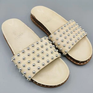 Vince Camuto Women's Kortlen Cream/Off-White Leather Studded Slides (Size 6.5) - Picture 1 of 10