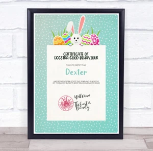 Easter Eggstra Good Behaviour Turquoise Snow Personalised Certificate - Picture 1 of 1