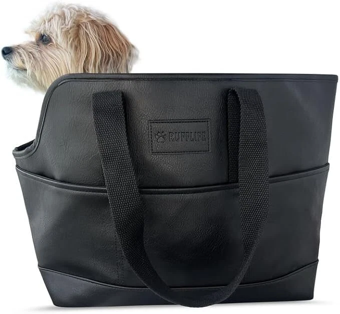 Cartera de lujo para perros - Bolso de mano de cuero sintético para perros pequeños y cachorros | Marrón Foto 1 de 1