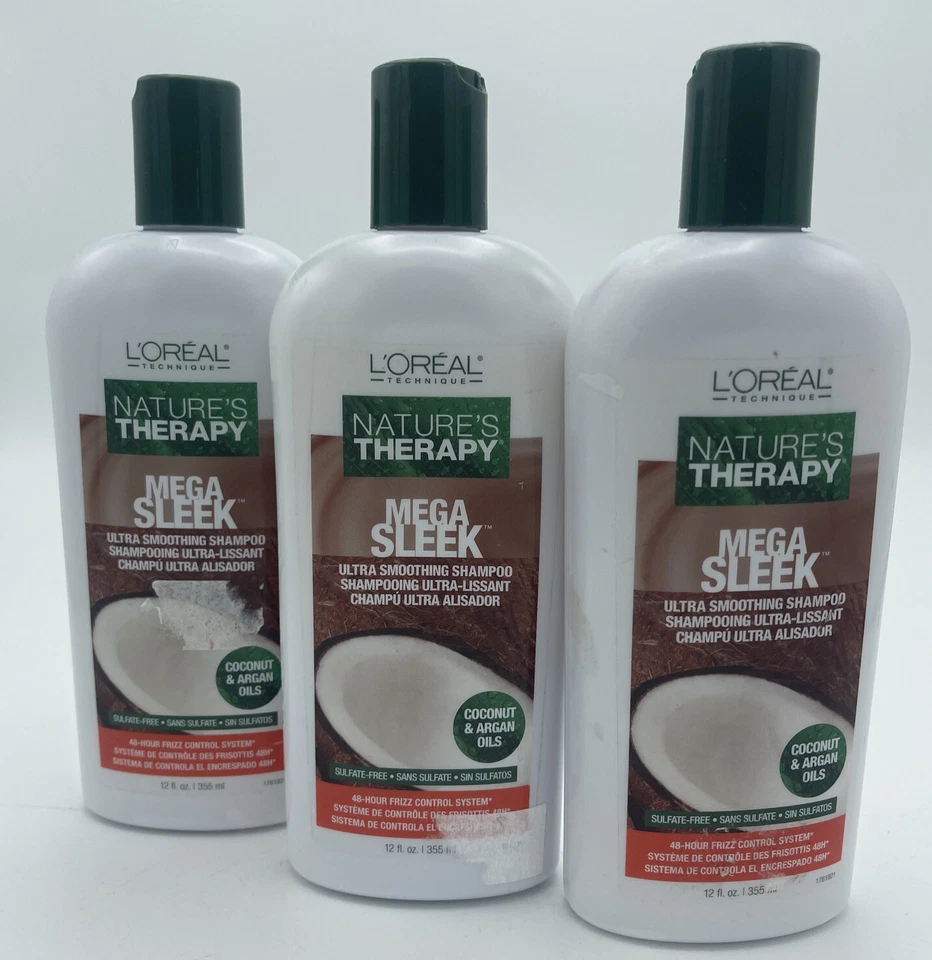 L'Oreal Nature's Therapy Mega Sleek Ultra Smoothing Shampoo 12 oz Lot Of 3 - Image 1 of 1