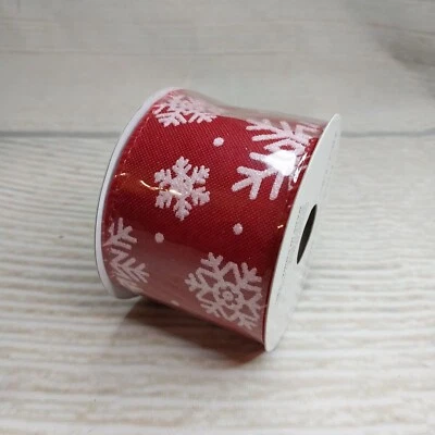 New! Red & White Snowflake Ribbon 2" x 9 FT Christmas Winter Wonderland Glitter - Image 1 of 4