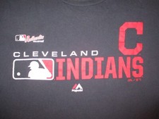 CLEVELAND INDIANS T SHIRT Tribe Baseball Defunct Banned Name Blue Majestic LARGE