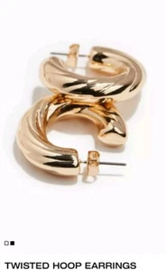 H&M Collection Hoop Gold Twisted Earrings Jewellery Classic Chic NEW Sold Out  - Picture 1 of 5