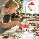 Christmas Ceramic Sugar Bowl Salt Pepper Cellar with Lid Spoon