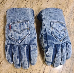 Vintage Levis Men's Size XL Blue Denim Jean Gloves Lined Winter Insulated - Picture 1 of 20