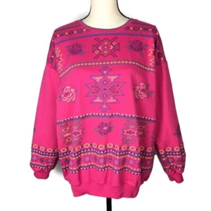 Maglione Blast vintage anni 90 sud ovest stampa geometrica rosa donna taglie forti - Foto 1 di 8