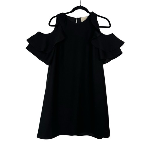 Abito Kate Spade S nero spalle fredde cascate volant femminile minimalista