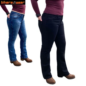 Ladies Motorcycle Kevlar Lined Jean Pant Women Boot Cut Protective Denim Pants - Picture 1 of 7