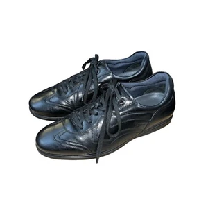 Salvatore Ferragamo Women’s Leather Sneakers Size 8.5 Black Soft Comfort Shoes - Picture 1 of 14