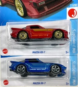 Hot Wheels Mazda RX7 RX-7 JDM J-IMPORTS Spoilers Blue and Red  #97 Lot of 2 - Picture 1 of 8