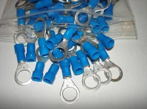 100 Blue Ring Terminals 16-14 Gauge Wire Connectors 5/16" Stud Eyelet - Picture 1 of 1
