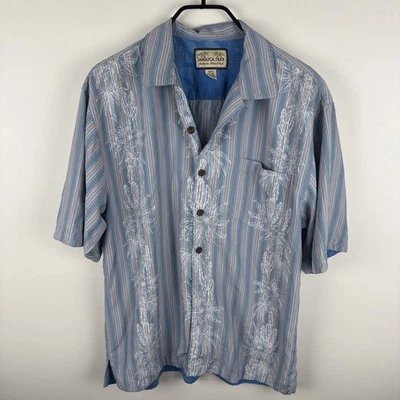 Camisa Jamaica Jaxx Abotonada Para Hombre Mediana 100% Seda Floral Rayas Azul  Foto 1 de 4