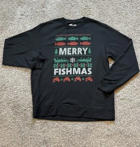 NWOT Bass Pro Sweatshirt Mens Large Black Merry Fishmas Ugly Sweater Christmas - Picture 1 of 7