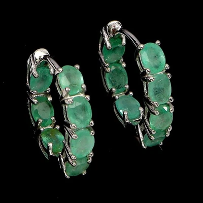 925 Sterling Silver Earrings Oval Emerald 4x3mm Natural Gemstone Jewelry - Image 1 of 4