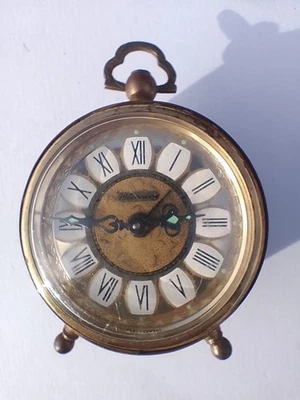 Vintage Blessing Goldtone Round Travel Windup Alarm Clock West Germany, Working! - Image 1 of 4