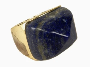 Men's Dinner Ring, Gold Tone, Blue Natural Stone, Size 8, Vintage, JWL-884 - Picture 1 of 8