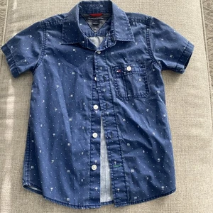 Tommy Hilfiger Short Sleeve Blue Shirt Boys Size 5  Button Front - Picture 1 of 5