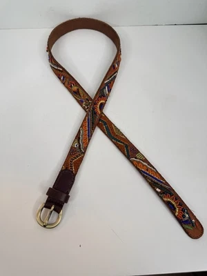 Cinturón boho azteca bordado con cuentas Lucky Brand para mujer 100 % cuero talla S marrón Foto 1 de 4