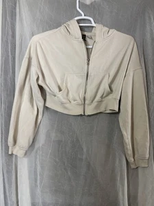 Divided M White Full Zip Crop Sweatshirt Long Sleeve - Picture 1 of 3