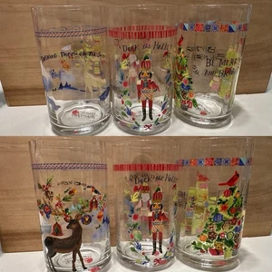 3 Anthropologie Jennifer Orkin Lewis Christmas Drinking Glasses Santa Reindeer - Picture 1 of 10