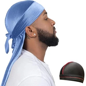 Velvet Durag for Men Wave Cap Premium Dorag for Men Women 360 Wave (Baby Blue) - Picture 1 of 4
