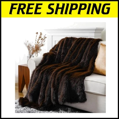 Elegante manta de piel sintética de doble cara - Acogedora manta de 60"x80" para decoración del hogar Foto 1 de 4