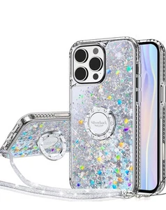 Cover iPhone 16 Pro Max Silicone Glitter Gel Liquido Argento - Foto 1 di 6