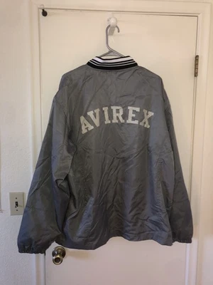 VTG Avirex Jacket Mens Sz L Gray Varsity Bomber Stripe Trim Windbreaker Spellout - Image 1 of 4