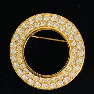 Swarovski Vintage Circle Gold Tone Round Rhinestone Brooch Pin Signed - Picture 1 of 3