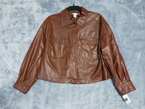 Ophelia Roe Jacket Womens 1X Faux Leather Utility Button Front Pockets Plus Size - Picture 1 of 12