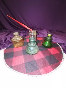 ANTIQUE AQUE GREEN 1800 INK BOTTLE; SET OF 4 BOTTLES 2 PENS 50% OFF SALE - Picture 1 of 12