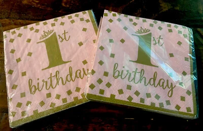 1st BIRTHDAY Pink and Gold  NAPKINS  Party Supplies Dinner Sized 2 Pkgs - 32 - Image 1 of 3