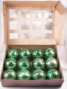 Bradford Christmas Ornaments in OB 12 Green Plastic Mirror Balls Vintage #743 - Picture 1 of 9